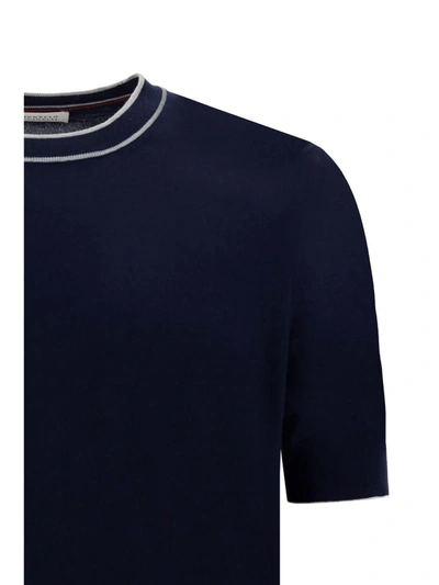 Shop Brunello Cucinelli T-shirts In Navy+grigio Chiaro+corda