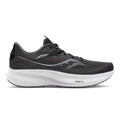 Shop Saucony Men's Ride 15 Running Shoes In Black/white In Grey
