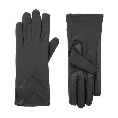 ISOTONER WOMEN'S SMARTDRI CHEVRON STRETCH TOUCHSCREEN GLOVES IN CHARCOAL 