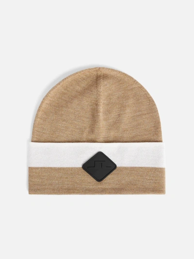 J. Lindeberg Merino Stripe Hat In Tiger Brown In Beige