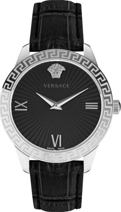 Shop Versace Women's Greca Signature 38mm Quartz Watch In Black