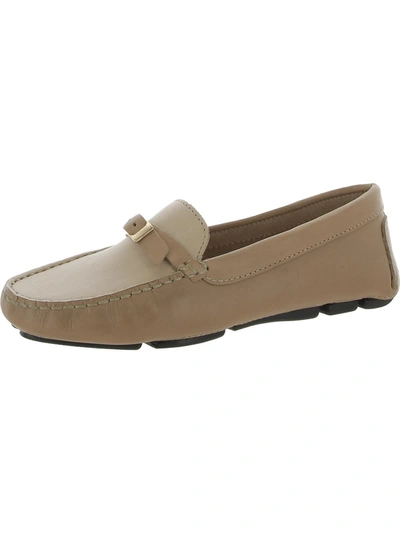 Shop Massimo Matteo Womens Leather Slip-on Loafers In Beige