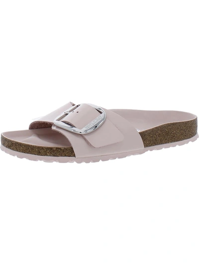Shop Birkenstock Madrid Big Buckele Womens Patent Leater Slip On Slide Sandals In White