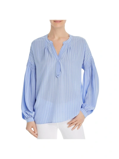Shop Joie Azabeth Womens Striped Henley Blouse In Blue