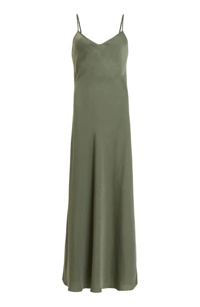 Allsaints Bryony V-neck Midi Slip Dress In Forest Green
