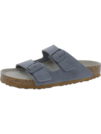 Shop Birkenstock Womens Leather Footbed Slide Sandals In Grey
