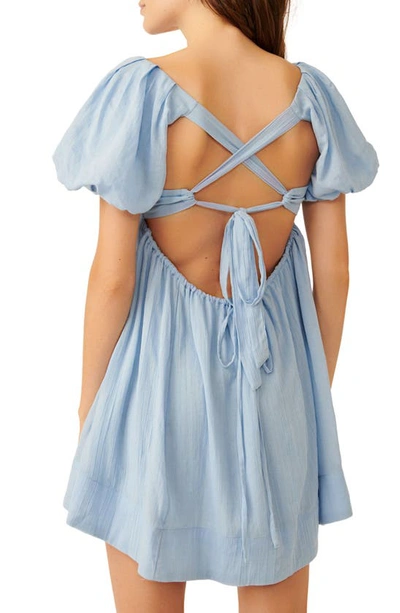 Shop Free People Free-est Marina Tie Back Cotton Crinkle Babydoll Dress In Blue Bell
