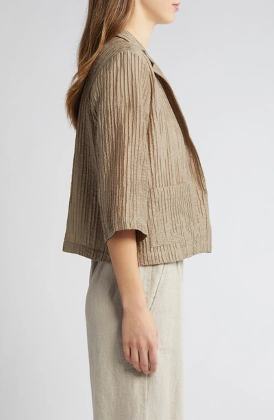 Shop Eileen Fisher Pleated Stand Collar Jacket In Briar