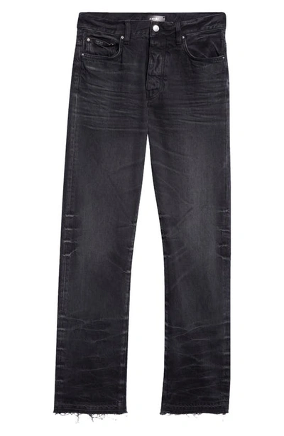 Shop Amiri Frayed Release Hem Straight Leg Jeans In Faded Black