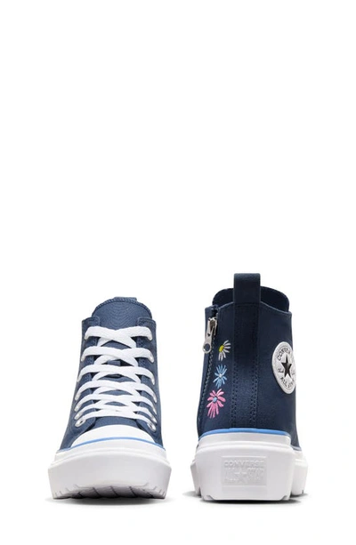 Shop Converse Kids' Chuck Taylor® All Star® Lugged High Top Sneaker In Navy/ Light Blue / White
