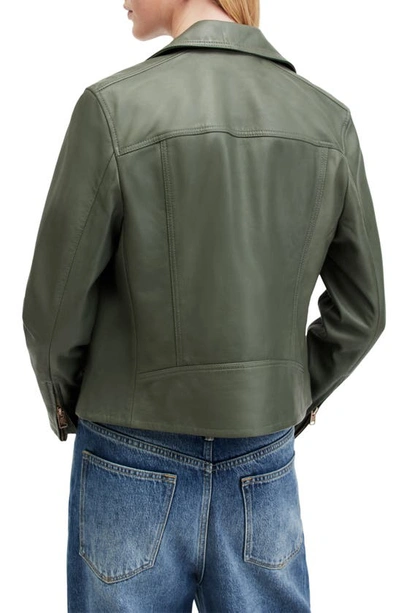 Shop Allsaints Dalby Leather Moto Jacket In Deep Sage Green