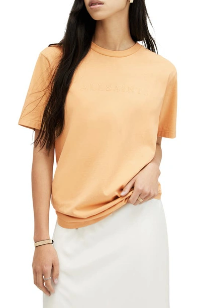 Shop Allsaints Pippa Embroidered Logo T-shirt In Oak Yellow