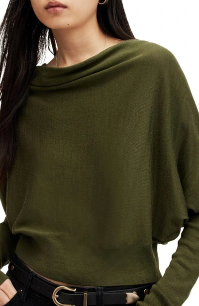 Shop Allsaints March Merino Wool Cowl Neck Sweater In Forest Green