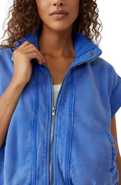 Shop Free People Tolly Cotton Fleece Short Sleeve Jacket In Blue