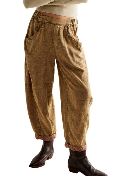 Shop Free People High Road Pull-on Linen Blend Barrel Pants In Cumin