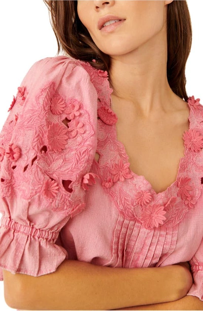 Shop Free People Sophie Floral Appliqué Cotton Top In Hot Pink