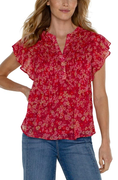 Shop Liverpool Los Angeles Floral Print Layered Ruffle Sleeve Top In Berry Blsm Flr