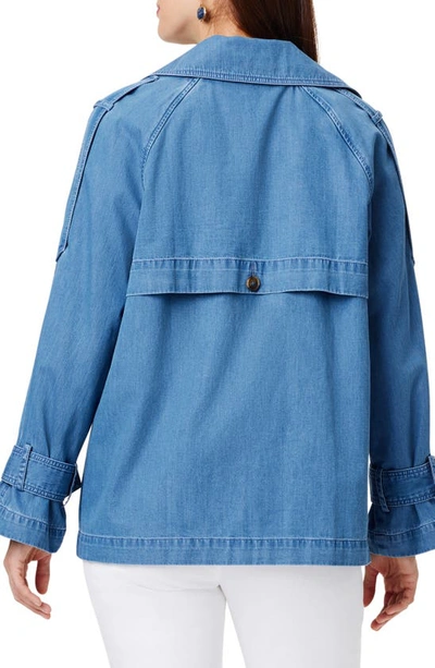 Shop Nic + Zoe Double Breasted Denim Coat In Mid Wash