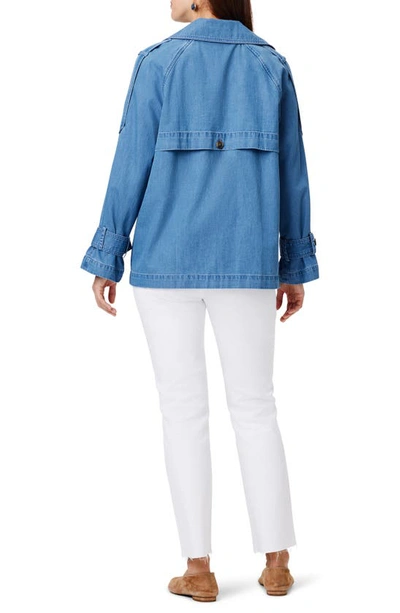 Shop Nic + Zoe Double Breasted Denim Coat In Mid Wash