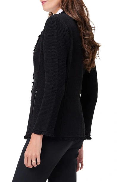 Nic + Zoe Fringe Knit Jacket In Black Onyx
