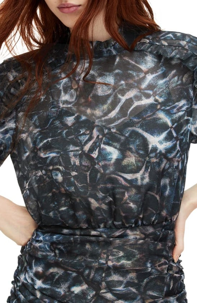 Shop Allsaints Harlee Caladesi Abstract Print Long Sleeve Dress In Petrol Blue