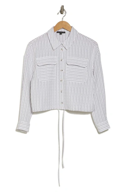 Shop Adrianna Papell Pinstripe Drawstring Jacket In White/ Black