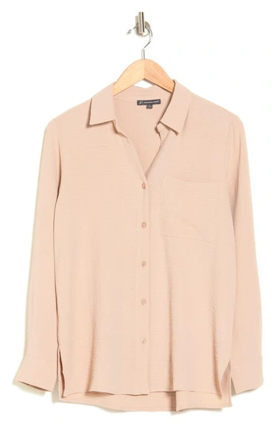 Shop Adrianna Papell Long Sleeve Button-up Shirt In Bamboo
