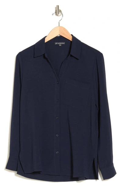 Shop Adrianna Papell Long Sleeve Button-up Shirt In Blue Moon
