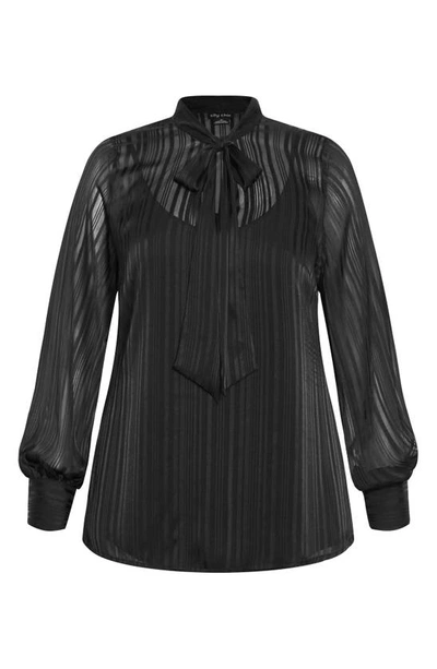 Shop City Chic Angelica Stripe Tie Neck Shirt In Black
