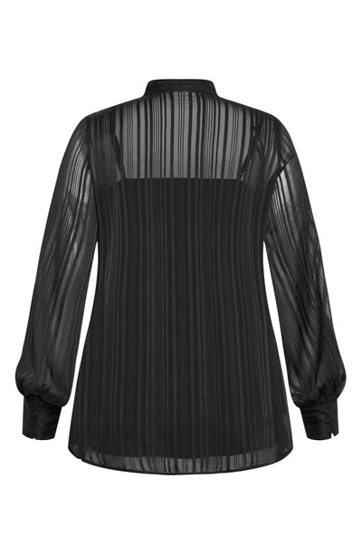 Shop City Chic Angelica Stripe Tie Neck Shirt In Black