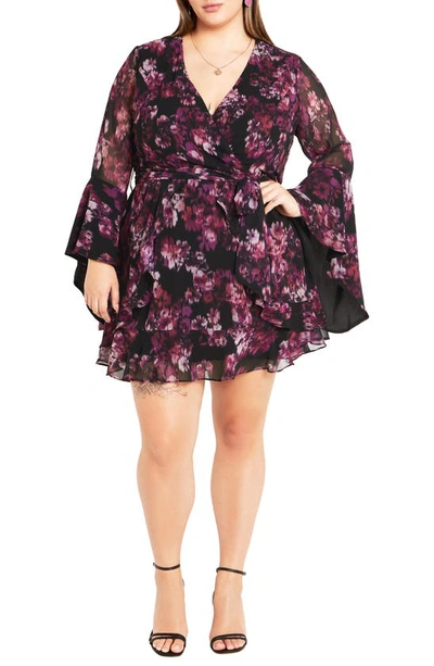 Shop City Chic Gemma Floral Long Sleeve Wrap Dress In Blurred Bud
