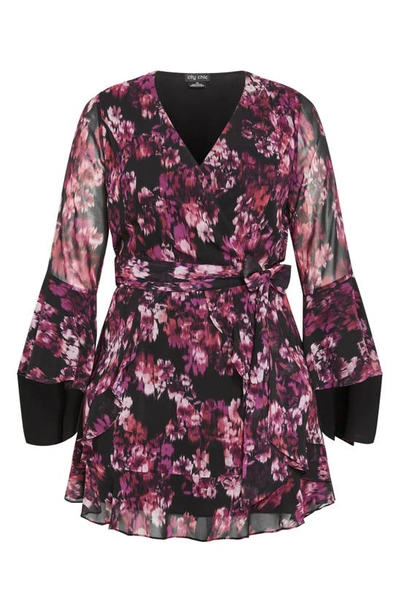 Shop City Chic Gemma Floral Long Sleeve Wrap Dress In Blurred Bud