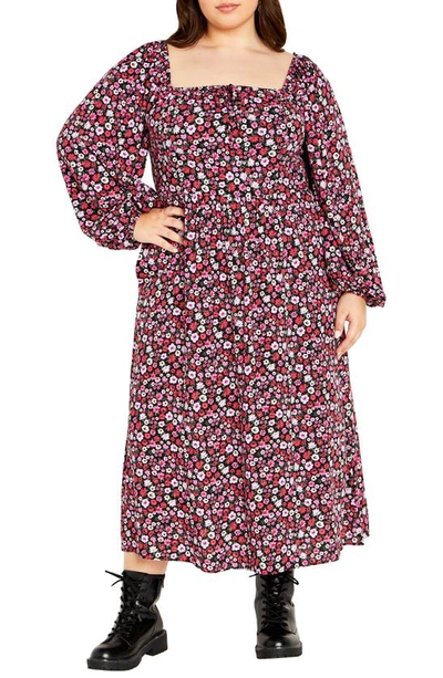 Shop City Chic Jessie Floral Long Sleeve Dress In Retro Floral