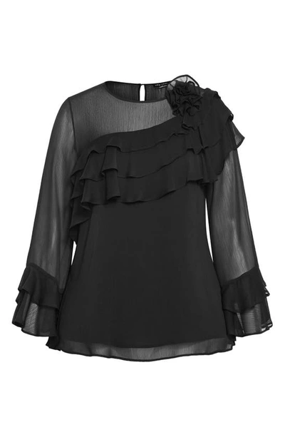 Shop City Chic Rosa Corsage Ruffle Top In Black