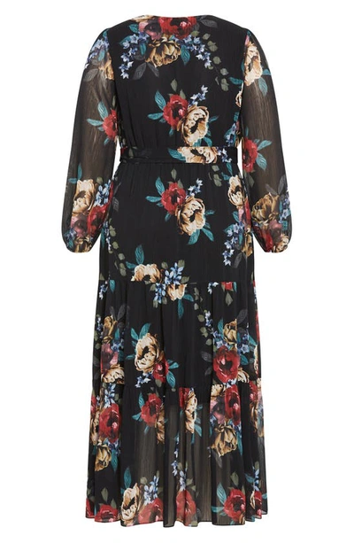 Shop City Chic Xander Floral Long Sleeve Chiffon Maxi Dress In Dark Late Bloom