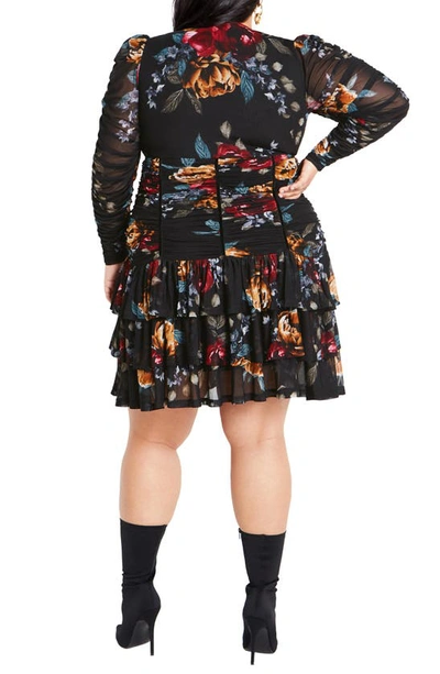 Shop City Chic Floral Long Sleeve Minidress In Dark Late Bloom