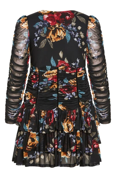 Shop City Chic Floral Long Sleeve Minidress In Dark Late Bloom