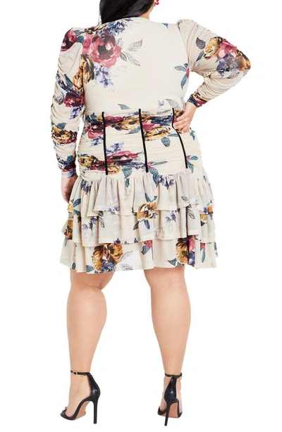 Shop City Chic Floral Long Sleeve Minidress In Light Late Bloom