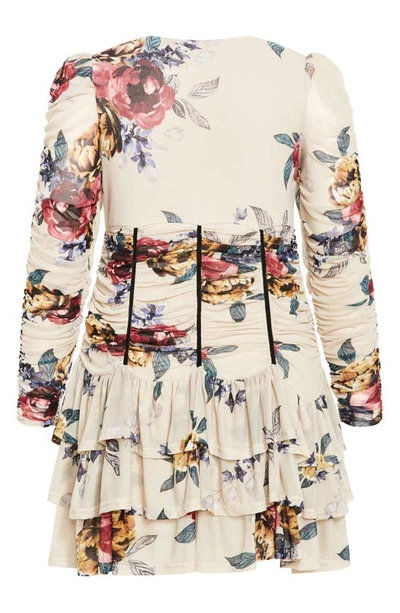 Shop City Chic Floral Long Sleeve Minidress In Light Late Bloom