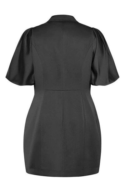 Shop City Chic Julissa Short Sleeve Satin Blazer Dress In Black