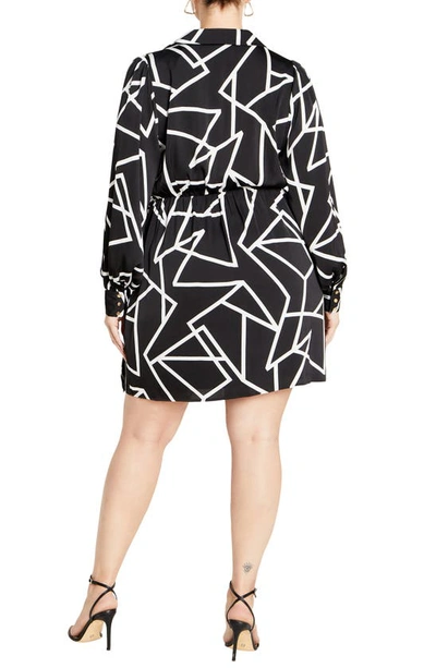 Shop City Chic Frances Print Wrap Front Long Sleeve Dress In Geo Print