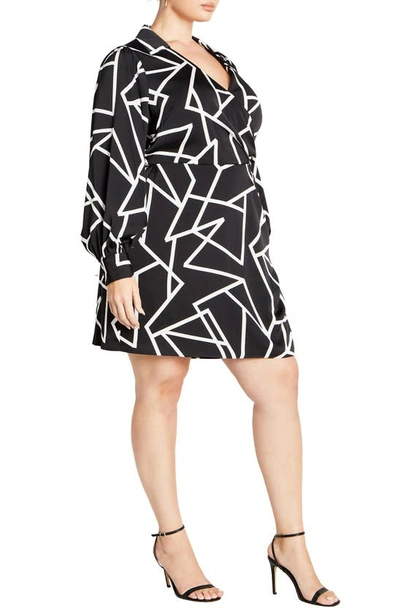 Shop City Chic Frances Print Wrap Front Long Sleeve Dress In Geo Print