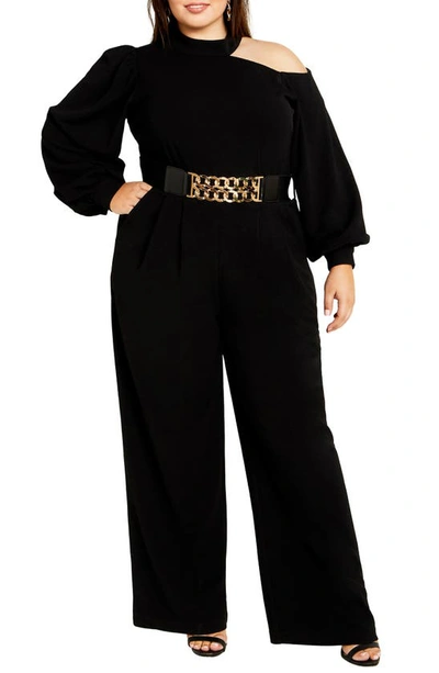 Shop City Chic Charlie Shoulder Cutout Long Sleeve Jumpsuit In Black