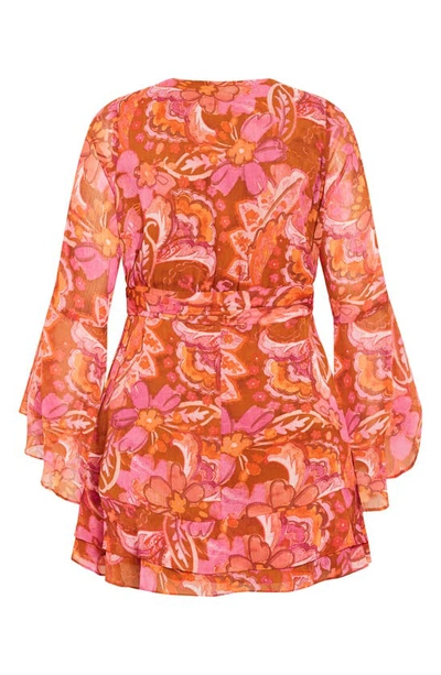 Shop City Chic Lexi Long Sleeve Faux Wrap Dress In Freehand Blooms