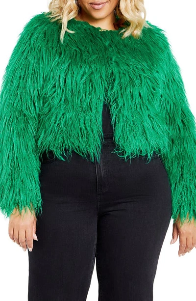 Shop City Chic Blakely Faux Fur Crop Jacket In Jelly Bean
