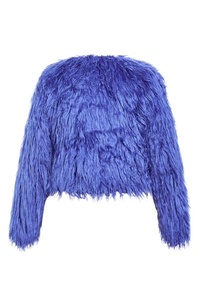 Shop City Chic Blakely Faux Fur Crop Jacket In Dazzling Blue
