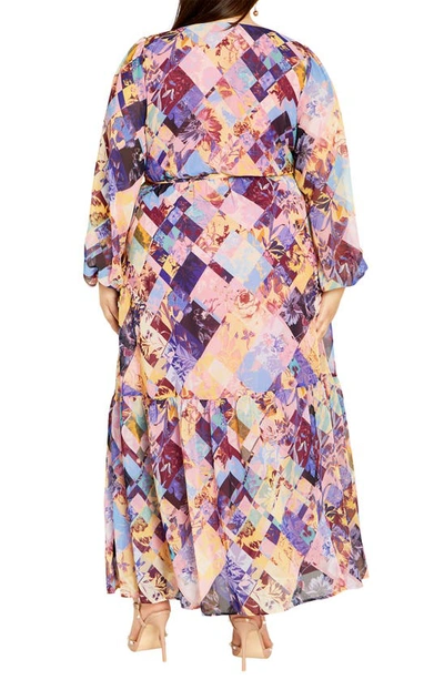 Shop City Chic Charlie Mixed Print Long Sleeve Maxi Dress In Quilted Blooms