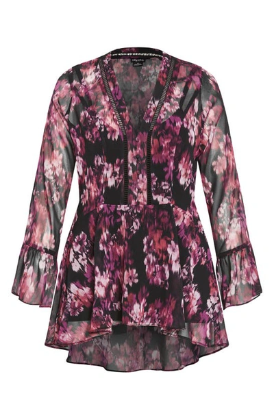 Shop City Chic Chaya Floral Long Sleeve Top In Blurred Bud
