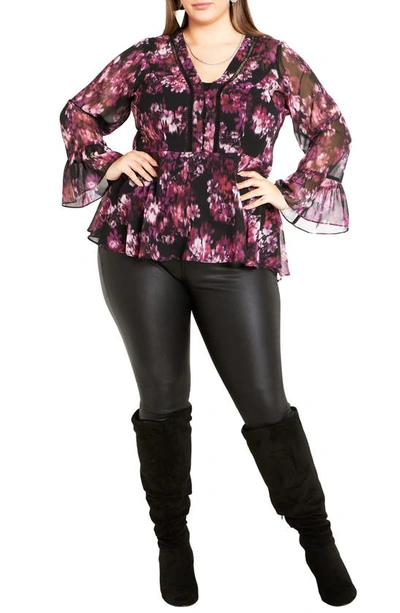 Shop City Chic Chaya Floral Long Sleeve Top In Blurred Bud