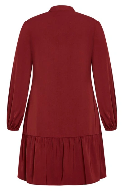 Shop City Chic Charlie Long Sleeve Shirtdress In Ruby